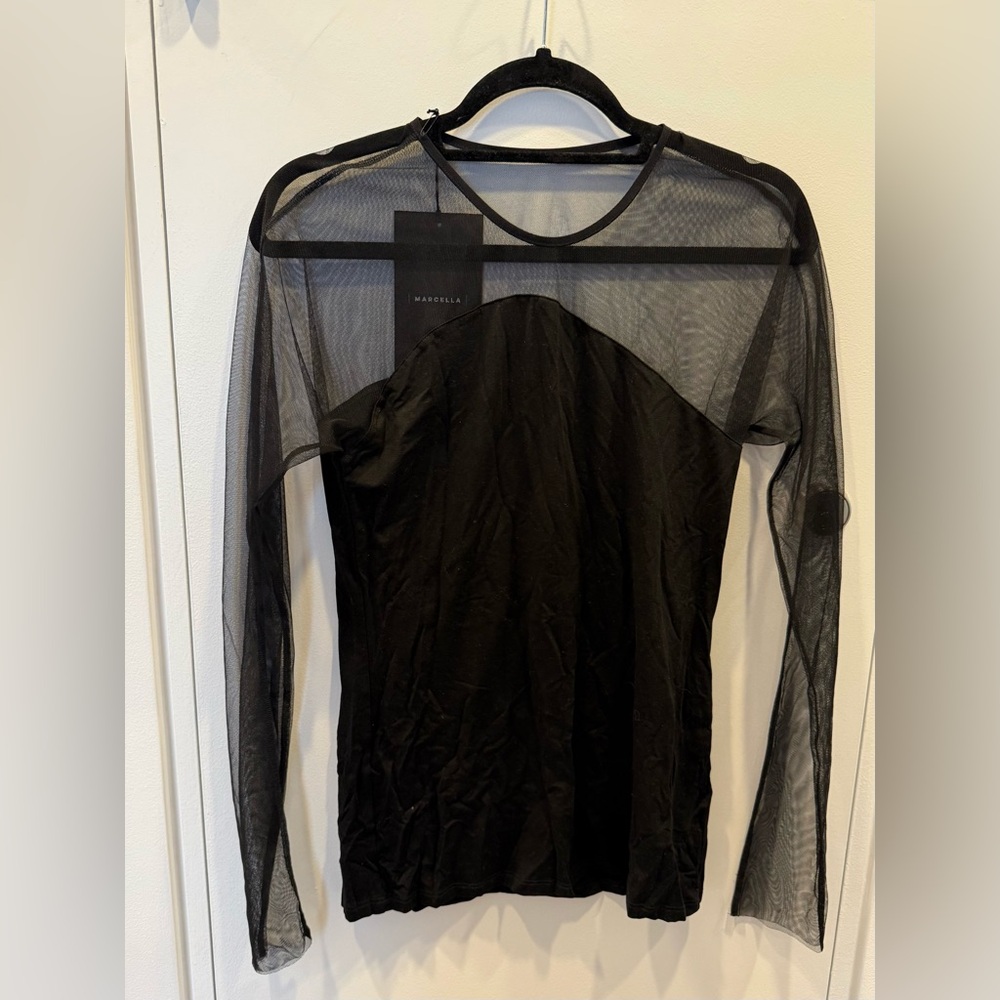 Chic Black Mesh Marcella Long Sleeve Top